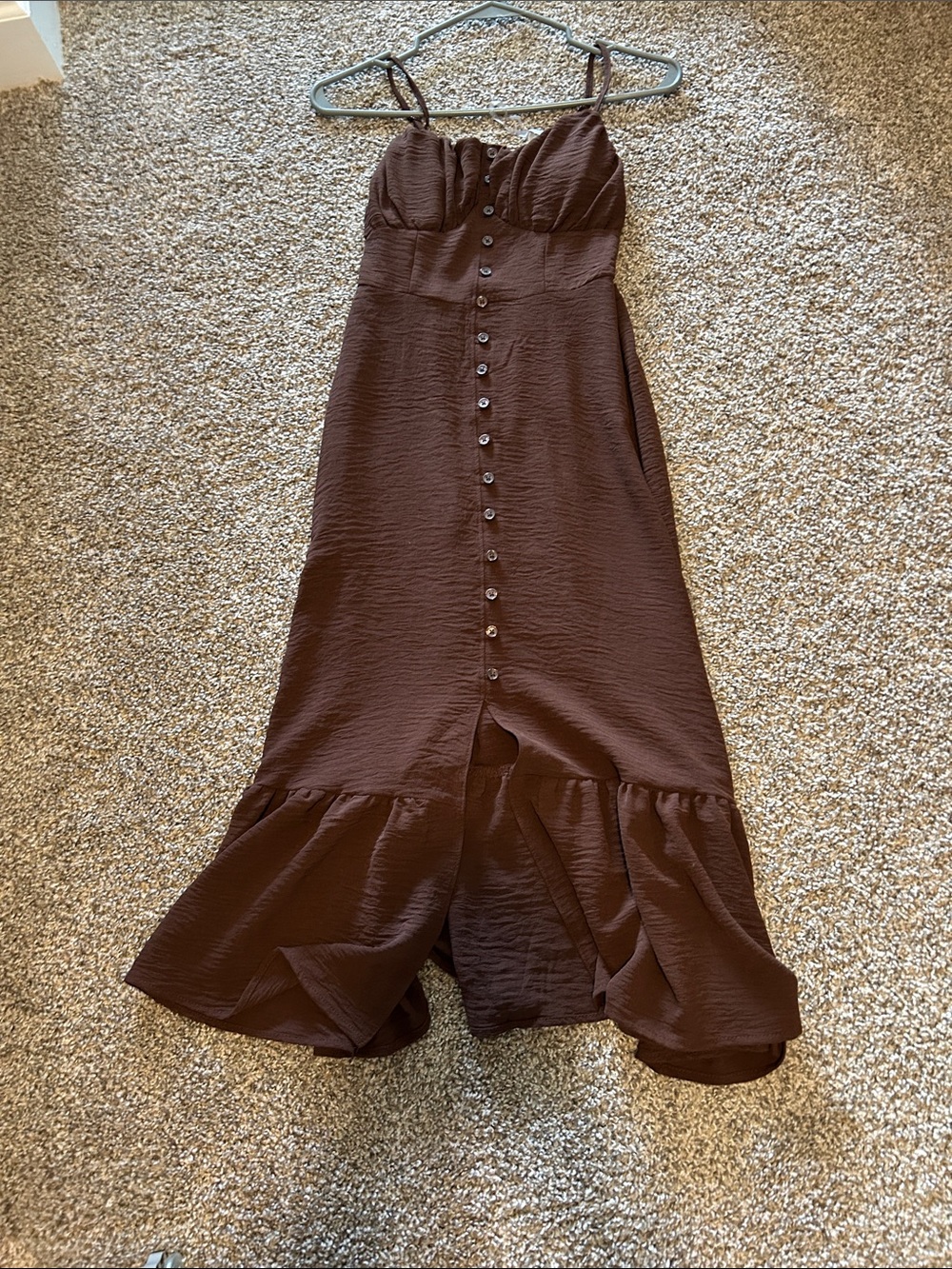 No Boundaries Brown Midi Dress with Button Front